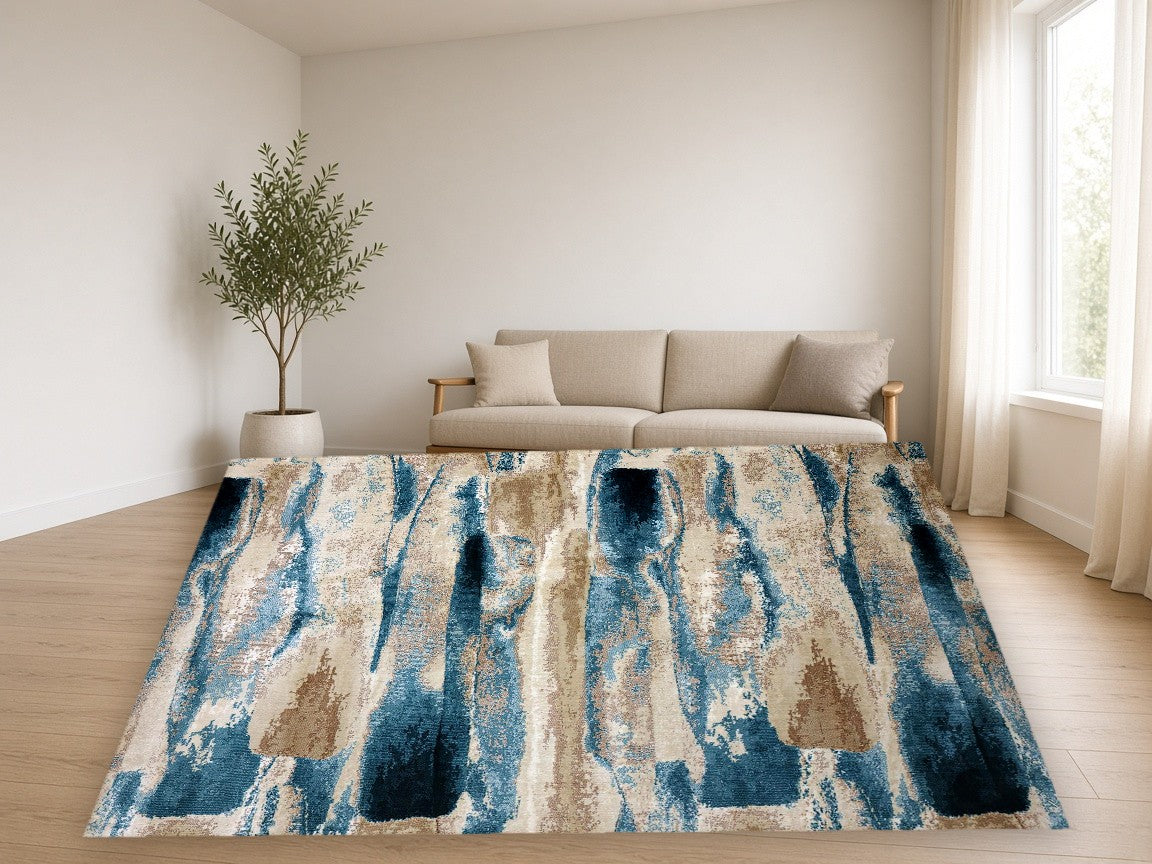 Timber Abstract Multi New York Area Rug in a living room
