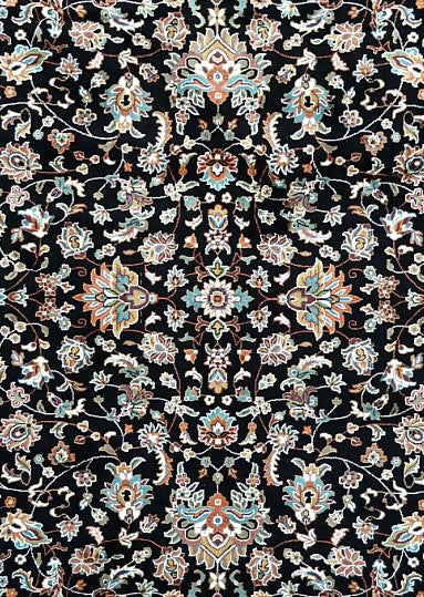 Black Court Floral Royal Area Rug pattern detail
