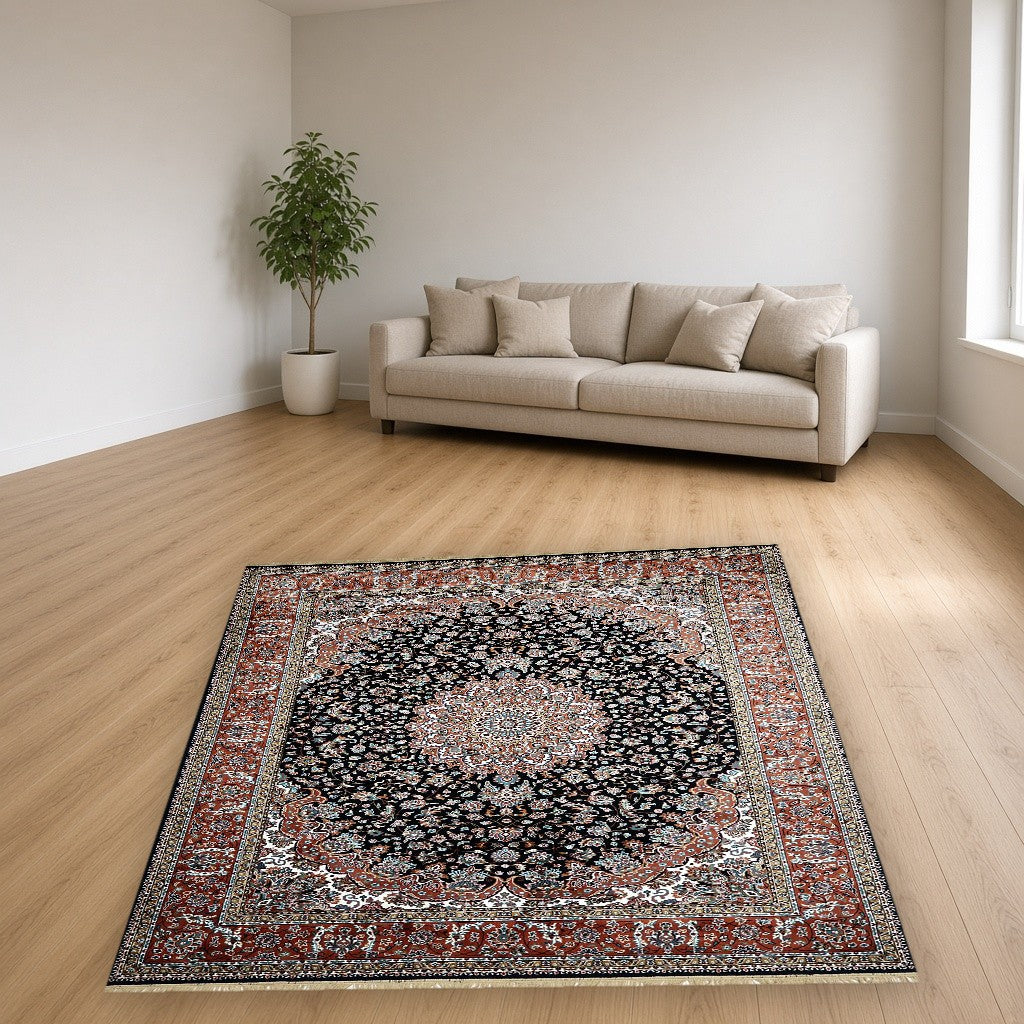Black Palace Panel Royal Area Rug in a living room