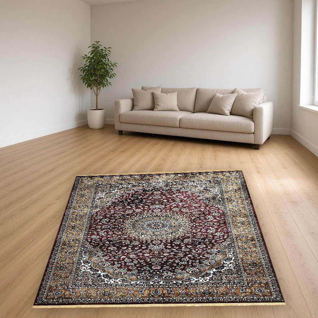 Burgundy Palace Panel Royal Area Rug in a living room