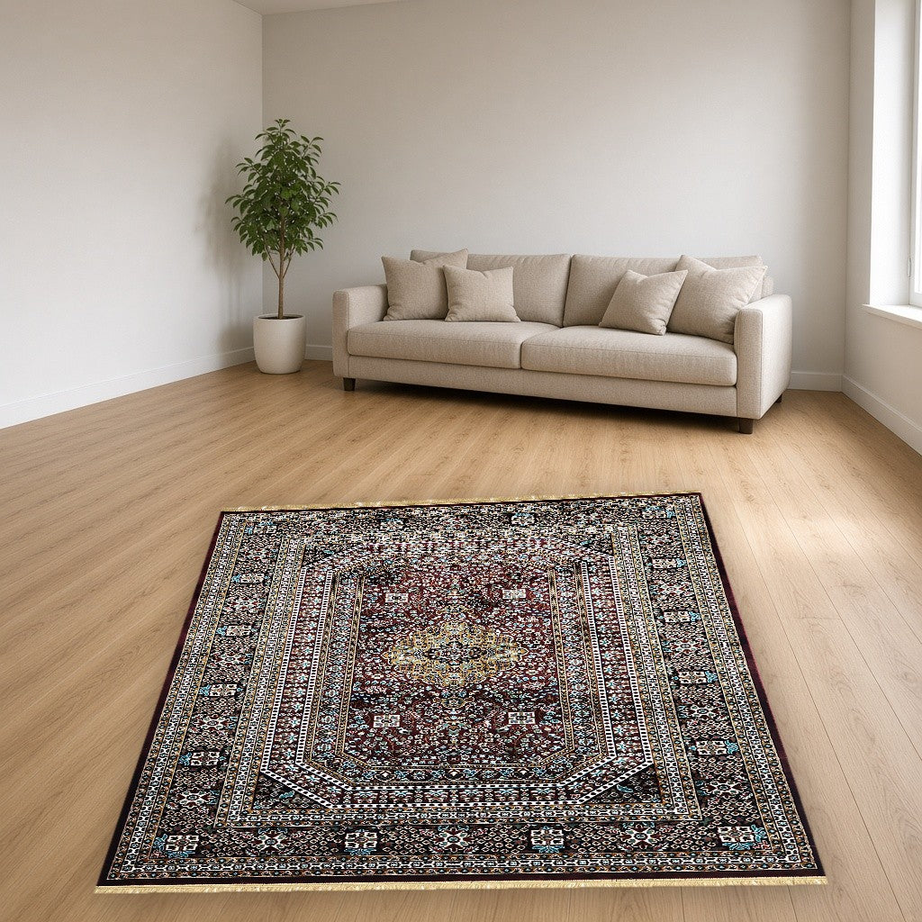 Burgundy Royal Medallion Royal Area Rug in a living room