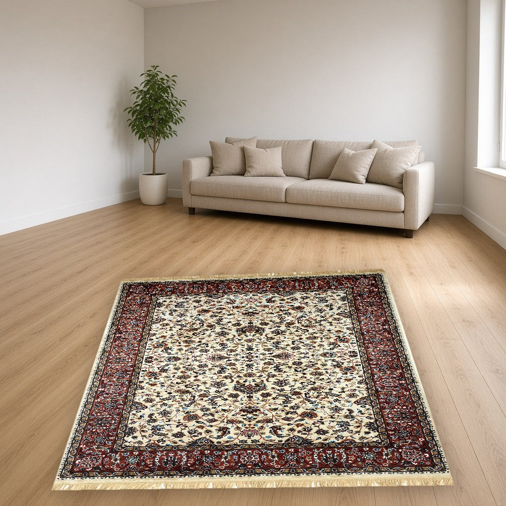 Cream Court Floral Royal Area Rug in a living room