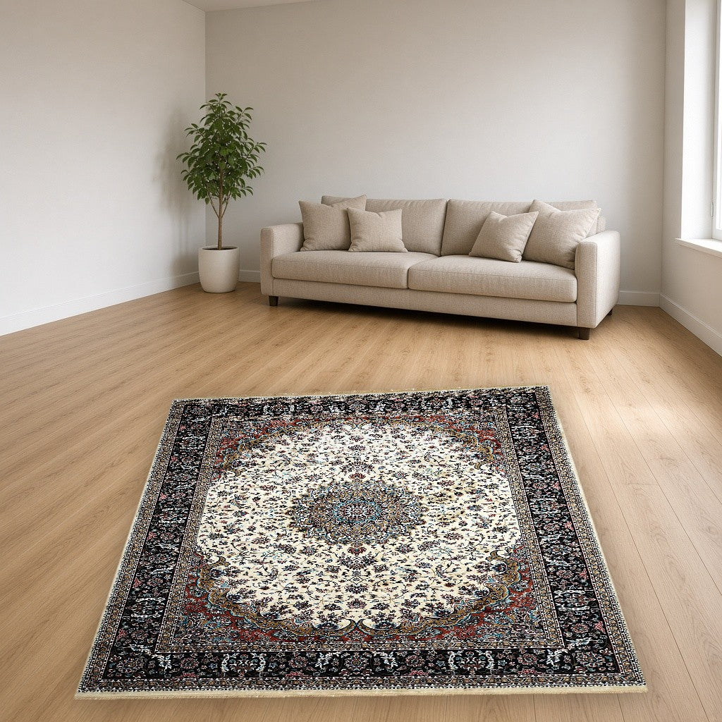 Cream Palace Panel Royal Area Rug in a living room