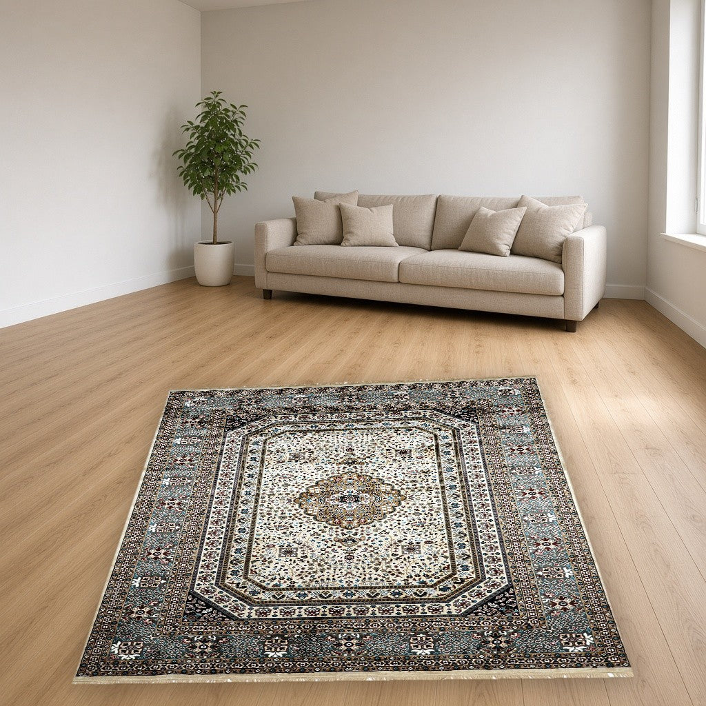 Cream Royal Medallion Royal Area Rug in a living room