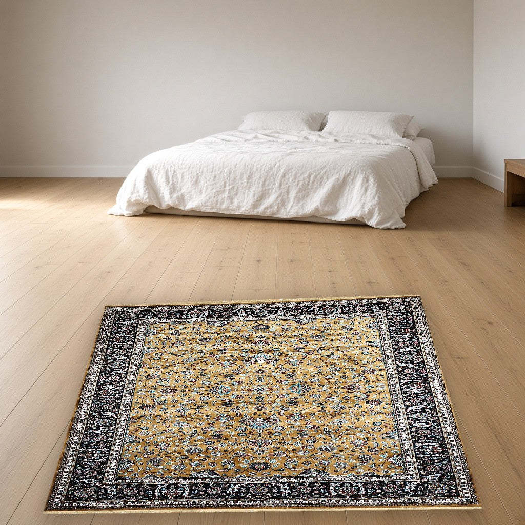 Gold Court Floral Royal Area Rug in a bedroom