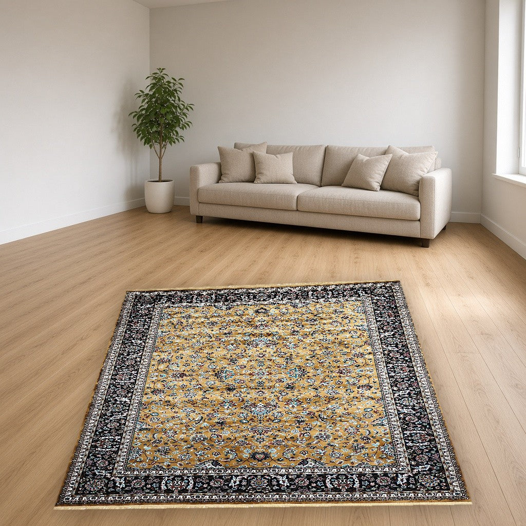Gold Court Floral Royal Area Rug in a living room