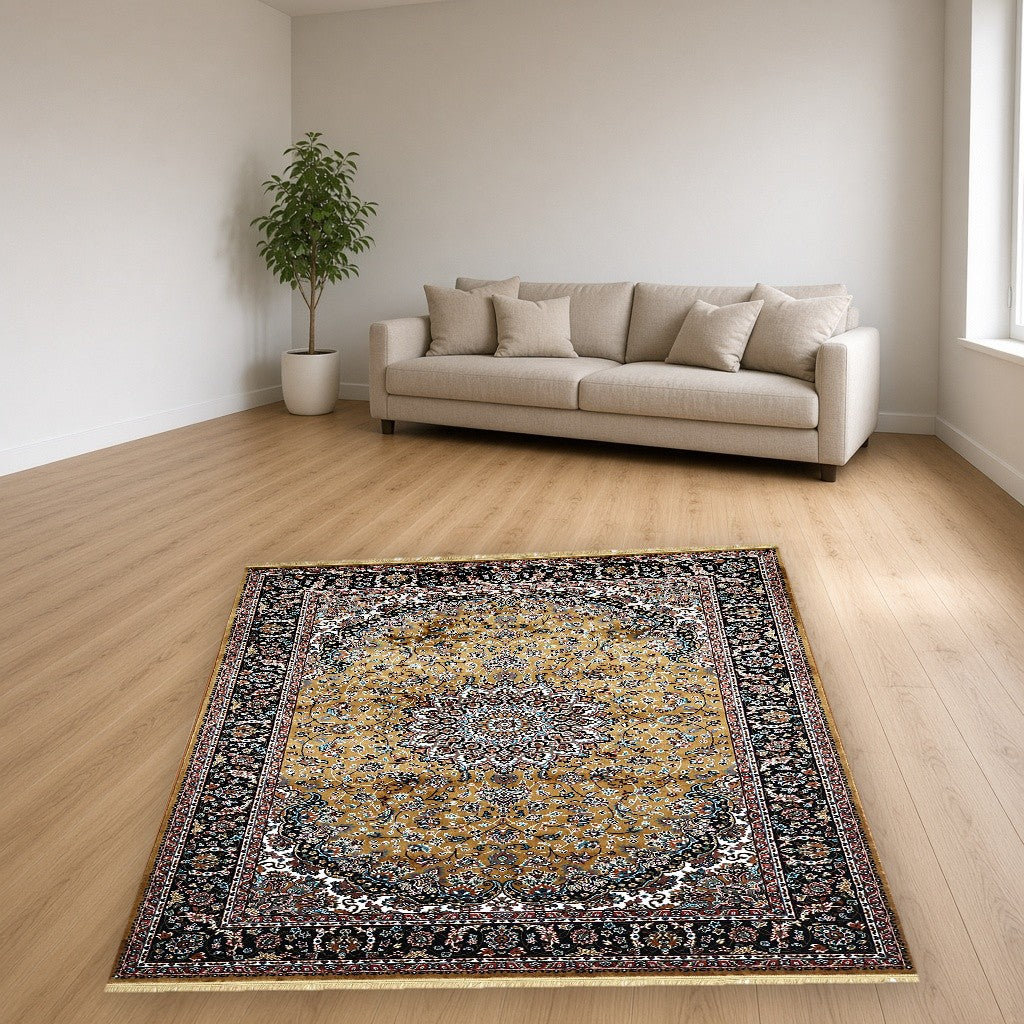 Gold Palace Panel Royal Area Rug in a living room