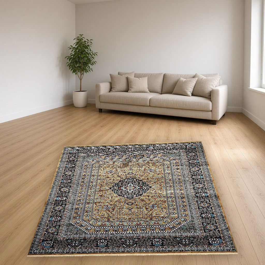 Gold Royal Medallion Royal Area Rug in a living room