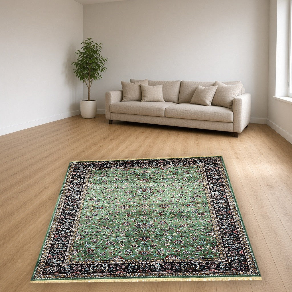 Green Court Floral Royal Area Rug in a living room