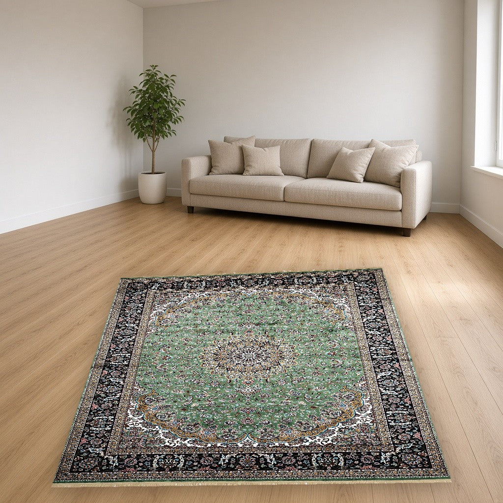 Green Palace Panel Royal Area Rug in a living room