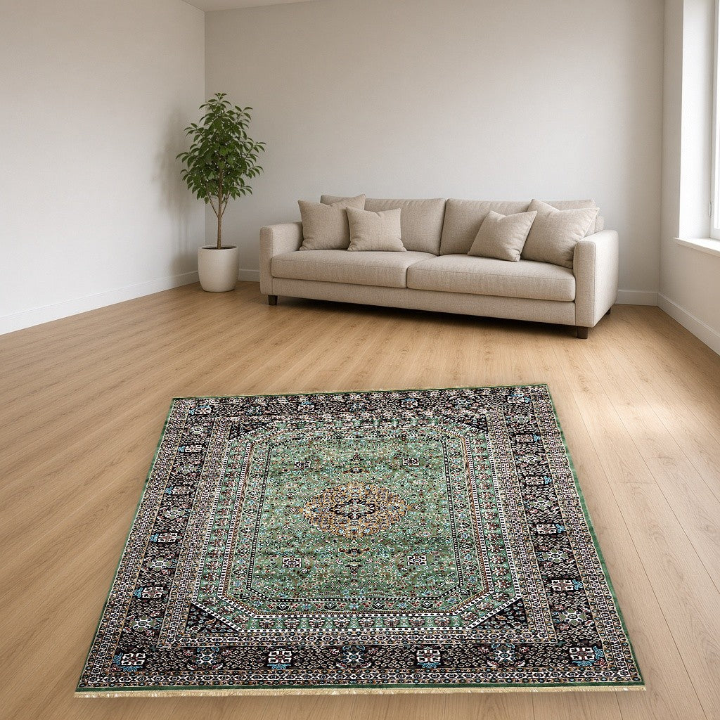 Green Royal Medallion Royal Area Rug in a living room