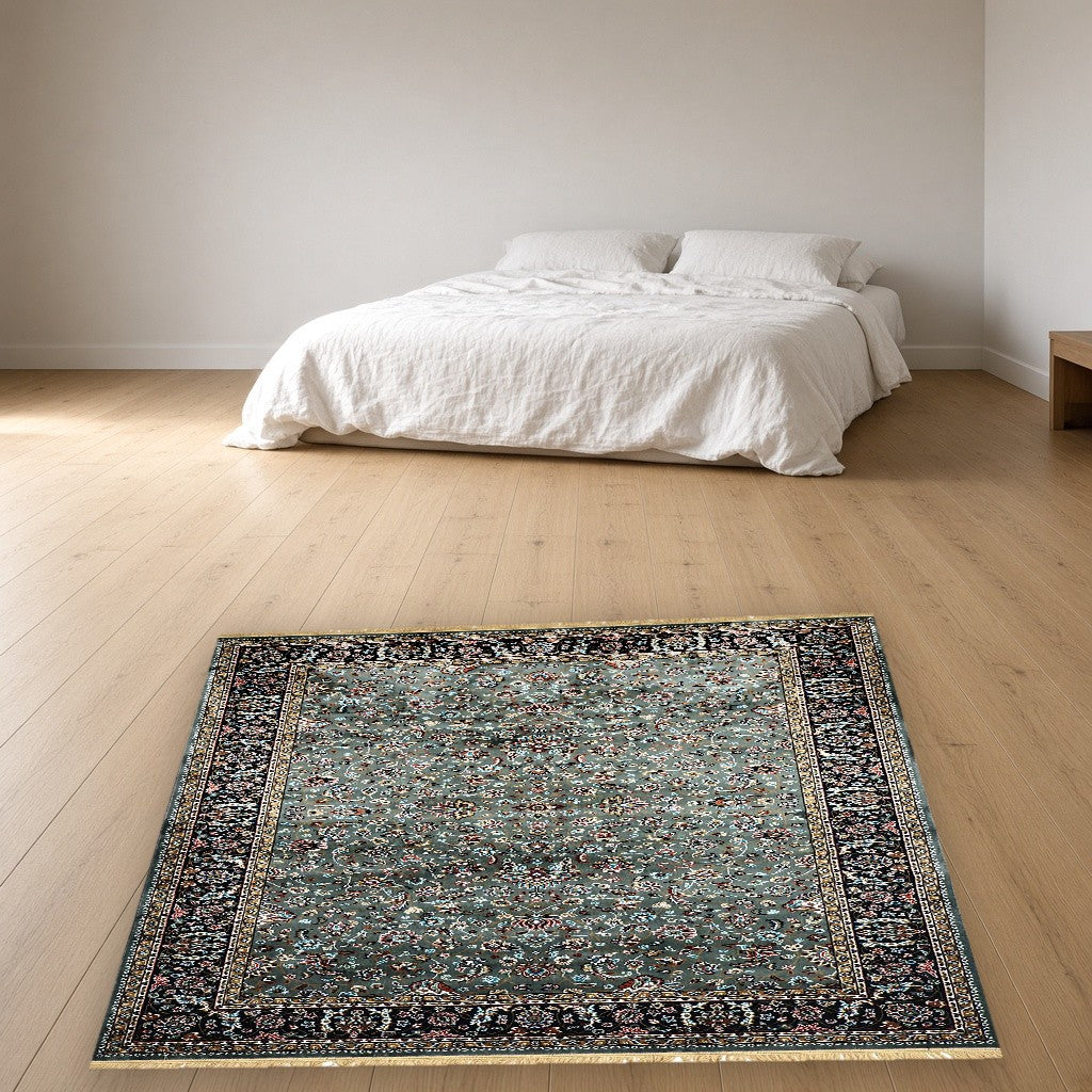 Grey Court Floral Royal Area Rug in a bedroom