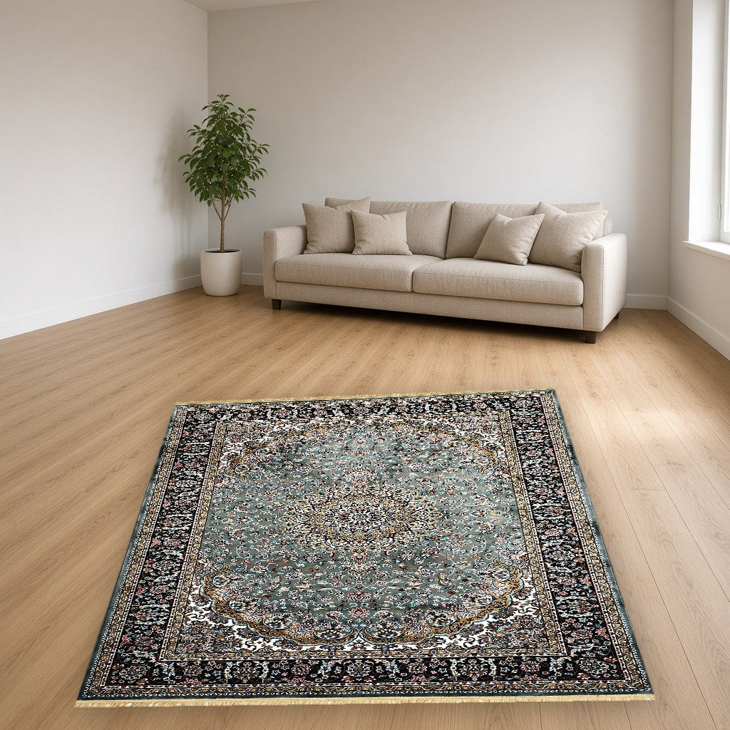 Grey Palace Panel Royal Area Rug in a living room