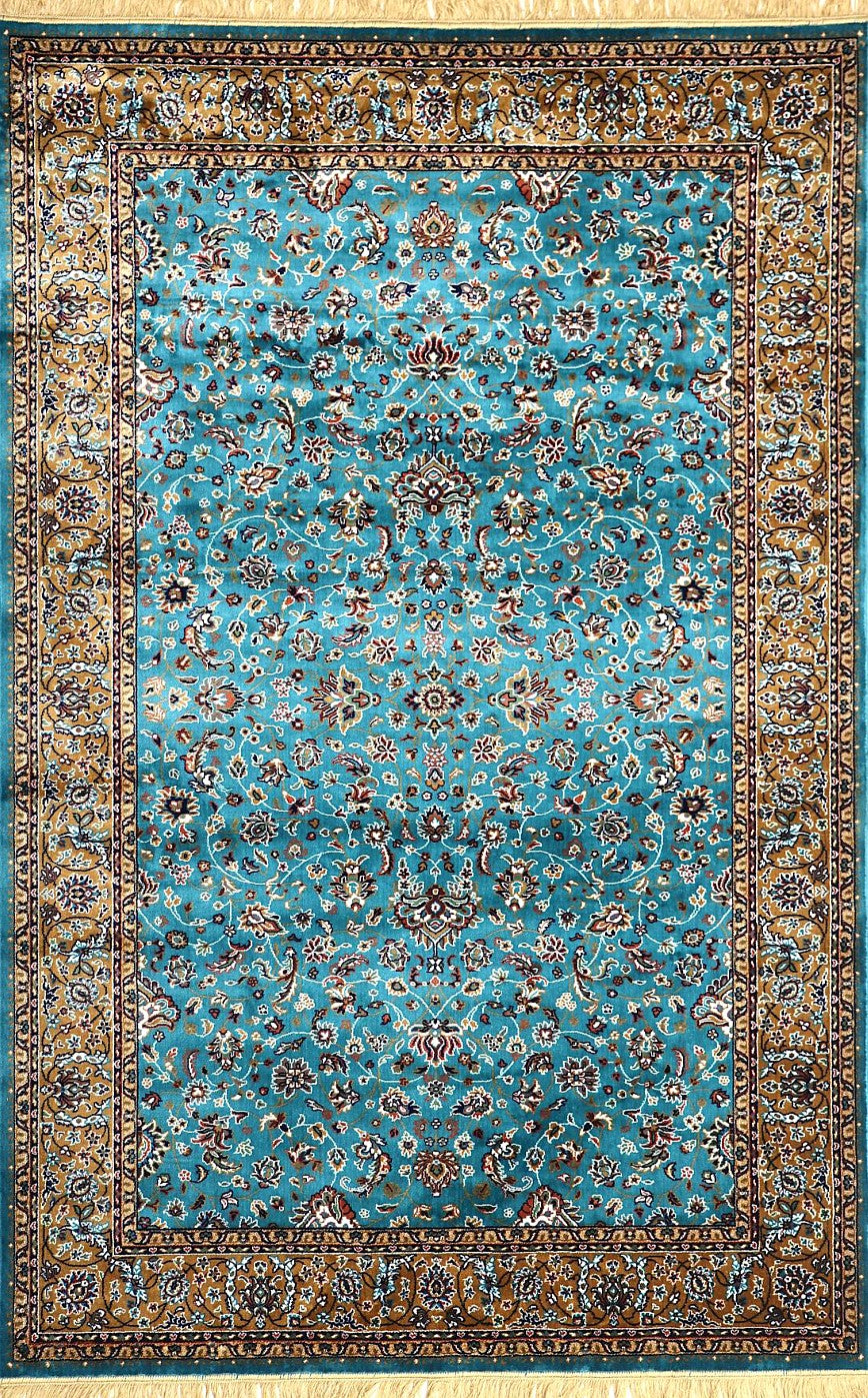 Medium Blue Court Floral Royal Area Rug, flat view