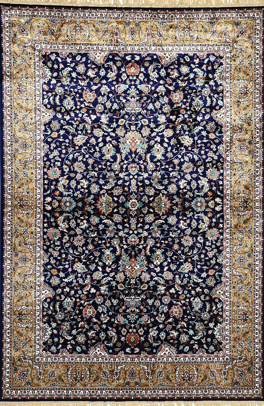 Navy Court Floral Royal Area Rug, flat view
