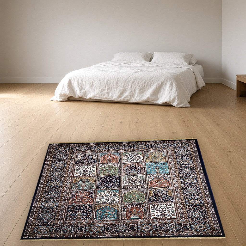 Navy Niche Gallery Royal Area Rug in a bedroom