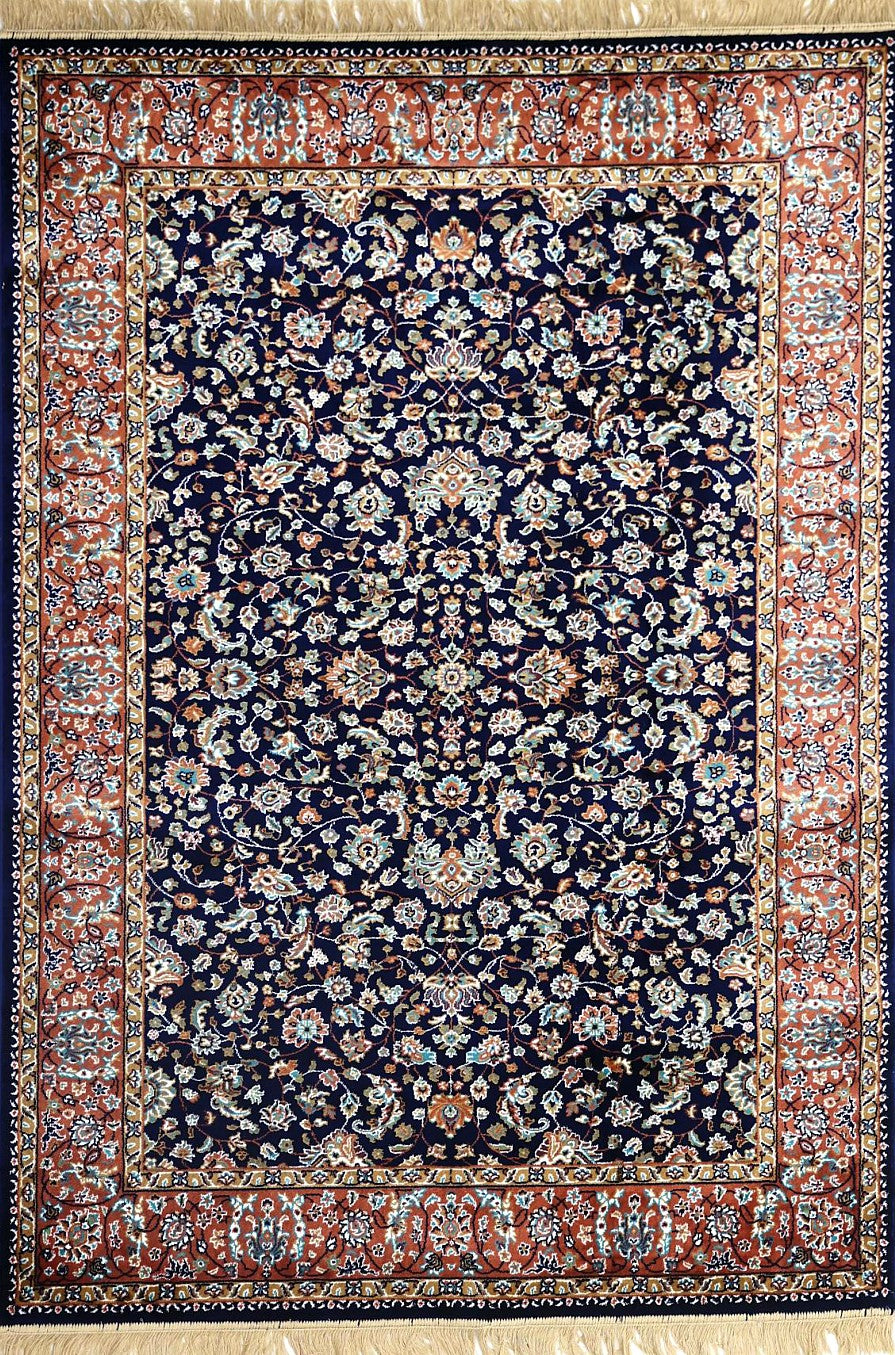 Navy Rust Court Floral Royal Area Rug, flat view