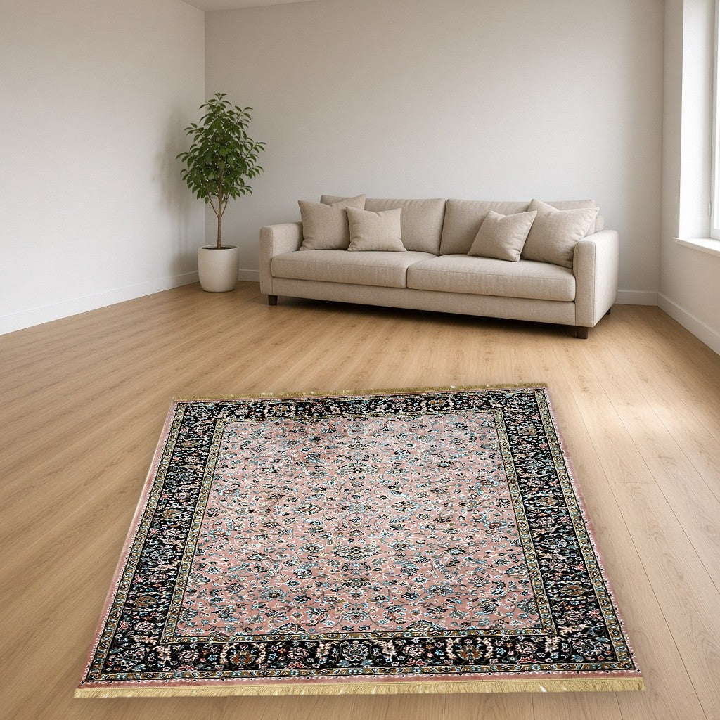 Pink Court Floral Royal Area Rug in a living room
