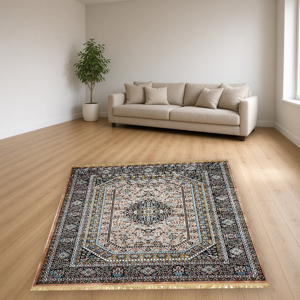Pink Royal Medallion Royal Area Rug in a living room