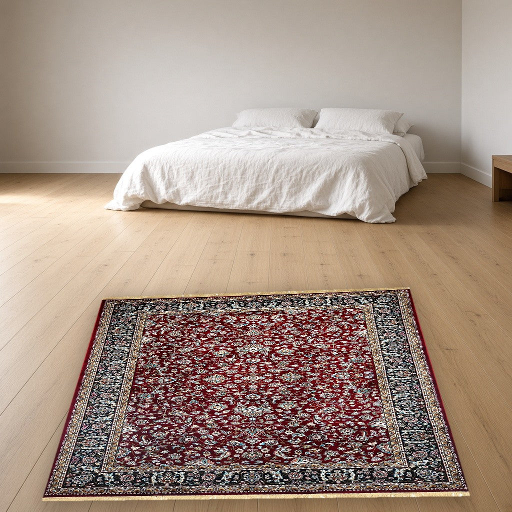 Red Court Floral Royal Area Rug in a bedroom
