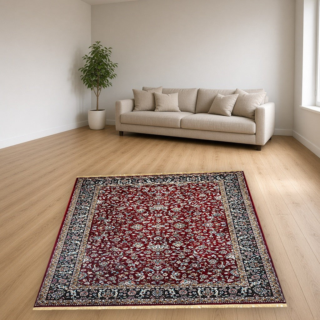 Red Court Floral Royal Area Rug in a living room