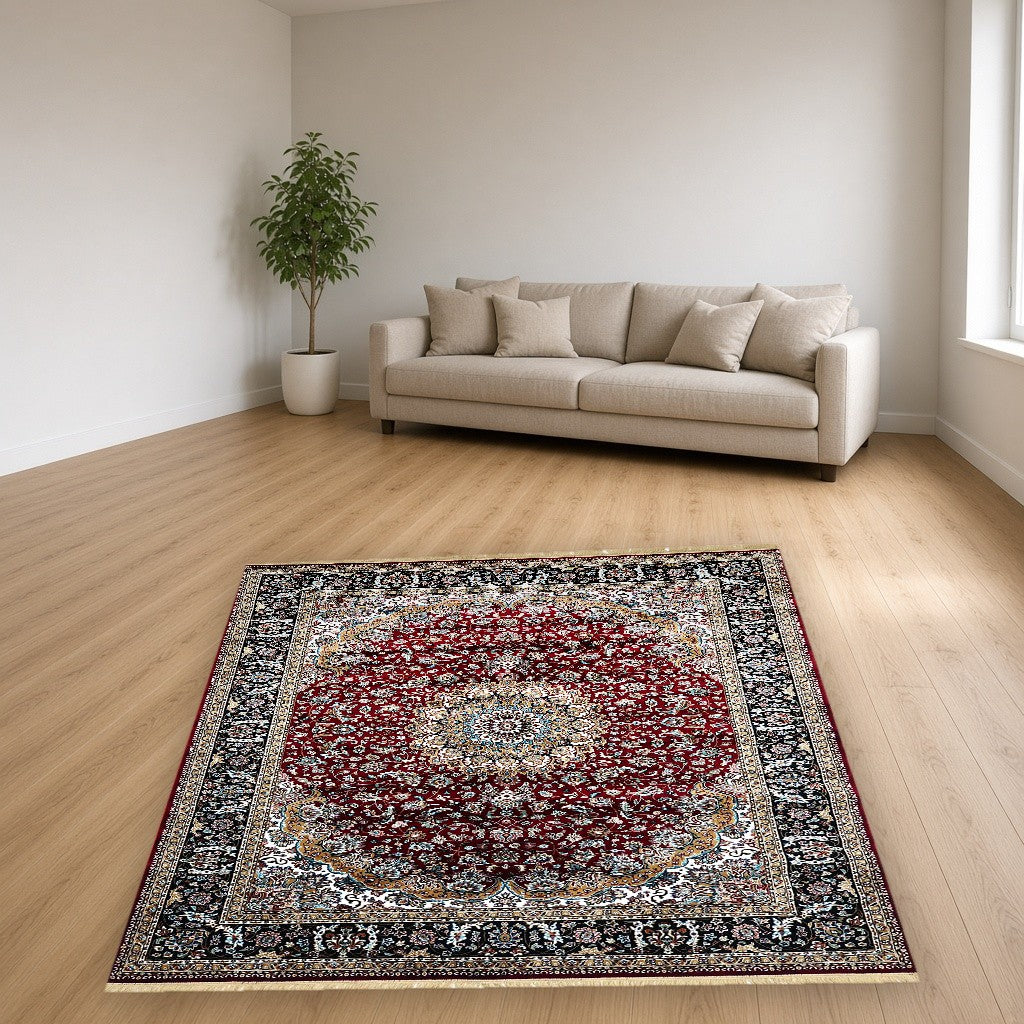 Red Palace Panel Royal Area Rug in a living room