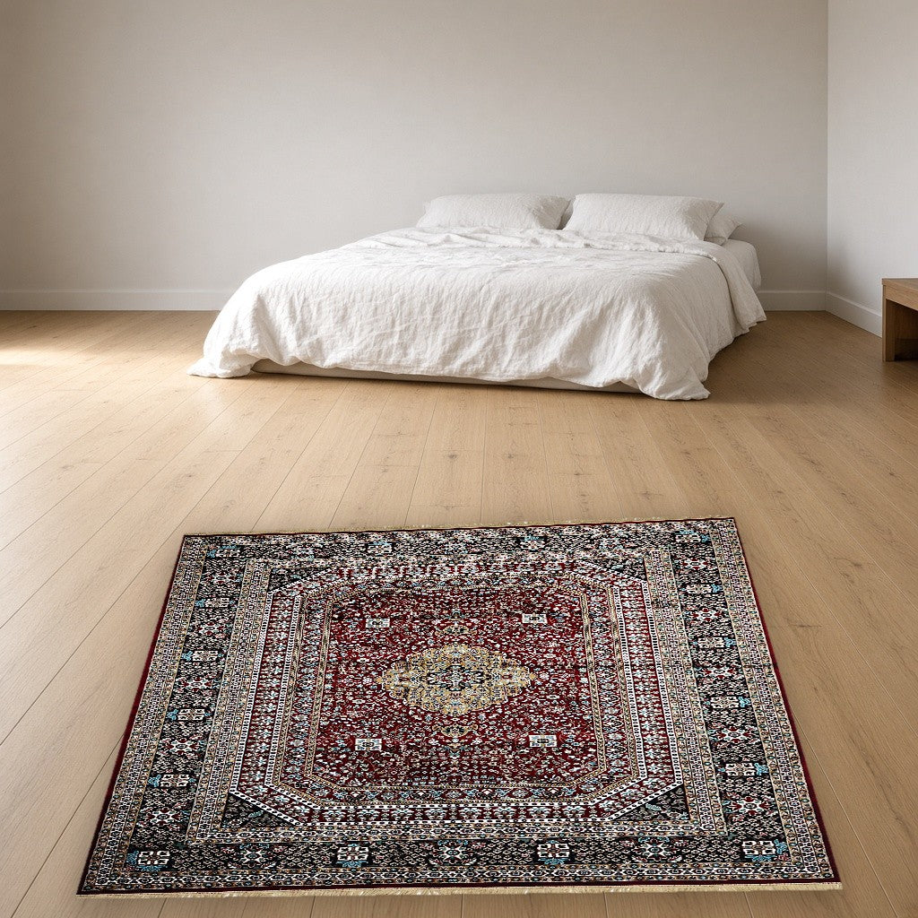 Red Royal Medallion Royal Area Rug in a bedroom