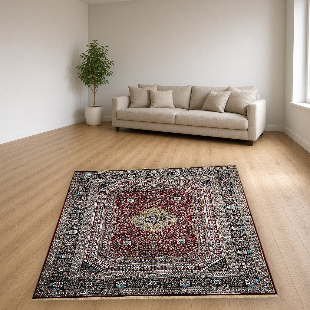 Red Royal Medallion Royal Area Rug in a living room