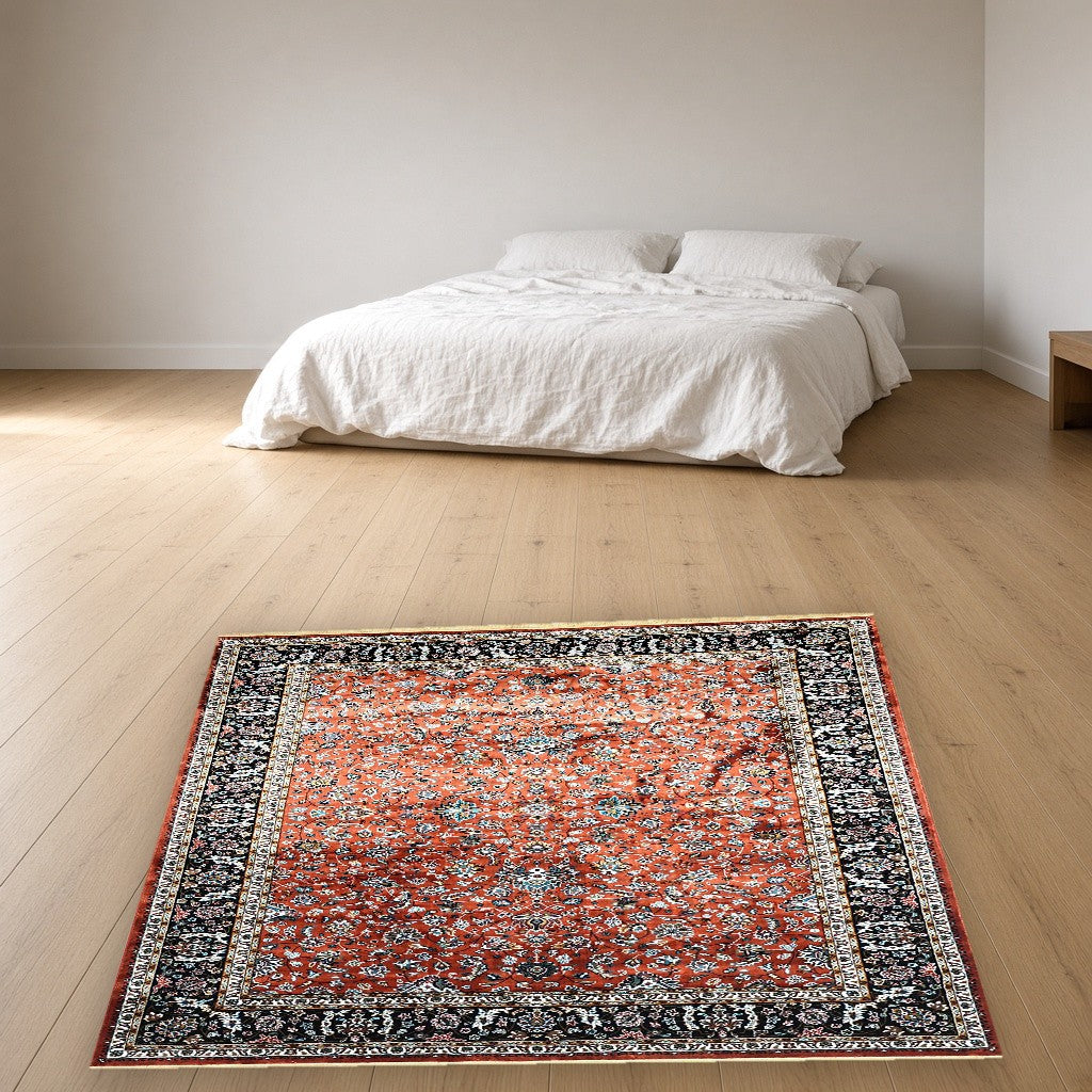 Rust Court Floral Royal Area Rug in a bedroom