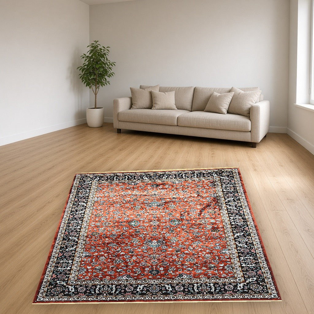 Rust Court Floral Royal Area Rug in a living room