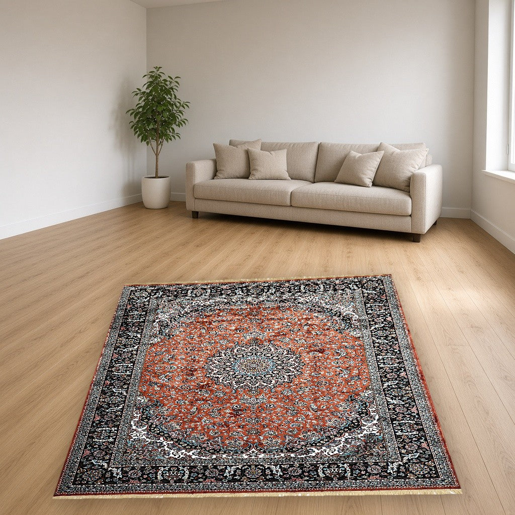 Rust Palace Panel Royal Area Rug in a living room
