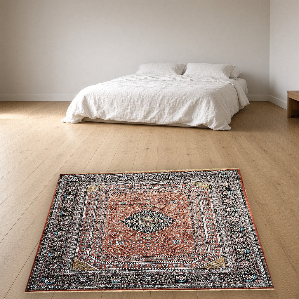 Rust Royal Medallion Royal Area Rug in a bedroom
