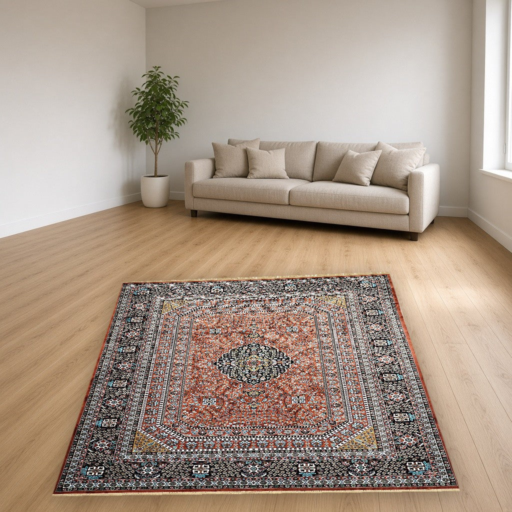 Rust Royal Medallion Royal Area Rug in a living room