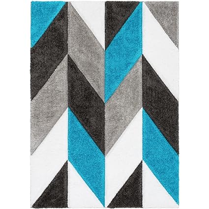 Aqua Chevron Shaggy Rug