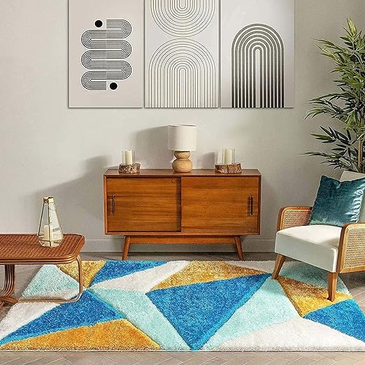 Azure Triangle Shaggy Rug