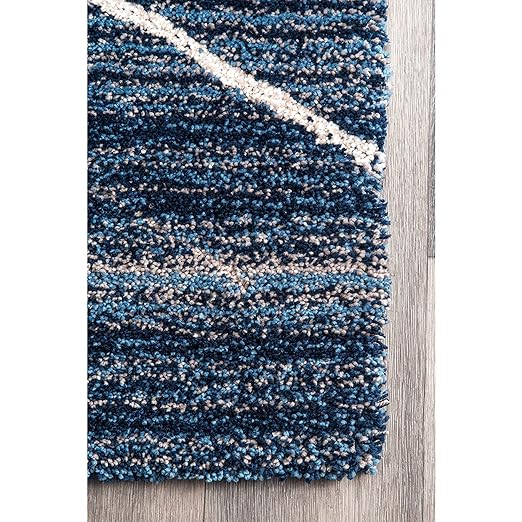 Blue Crosshatch Shaggy Rug