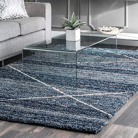 Blue Crosshatch Shaggy Rug