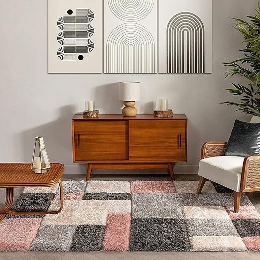 Blush Block Shaggy Rug