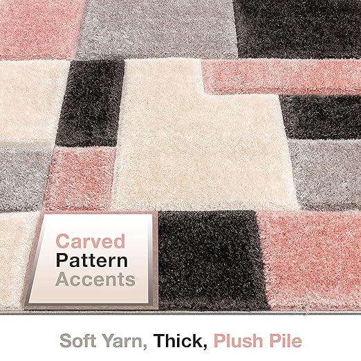 Blush Block Shaggy Rug