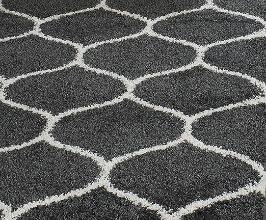 Charcoal Trellis Shaggy Rug