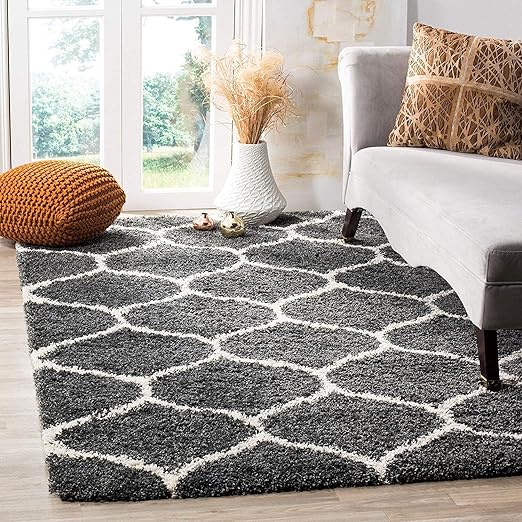 Charcoal Trellis Shaggy Rug