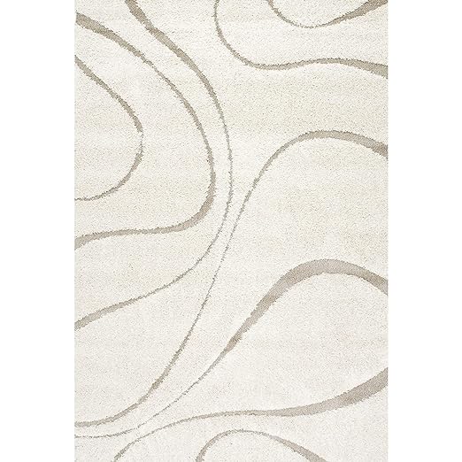 Cream Carved Wave Shaggy Rug
