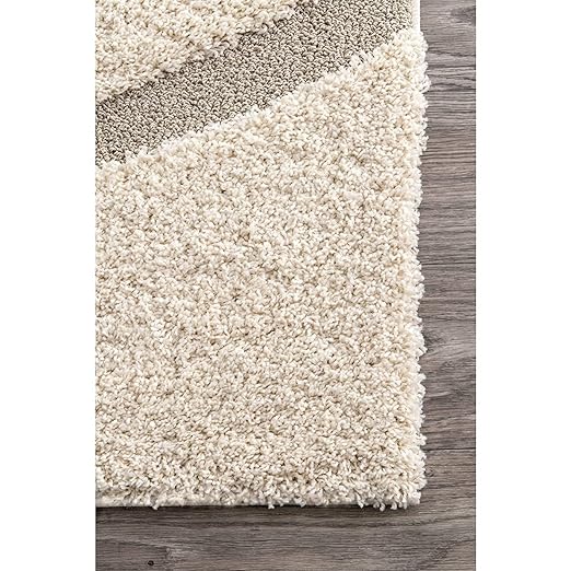 Cream Carved Wave Shaggy Rug