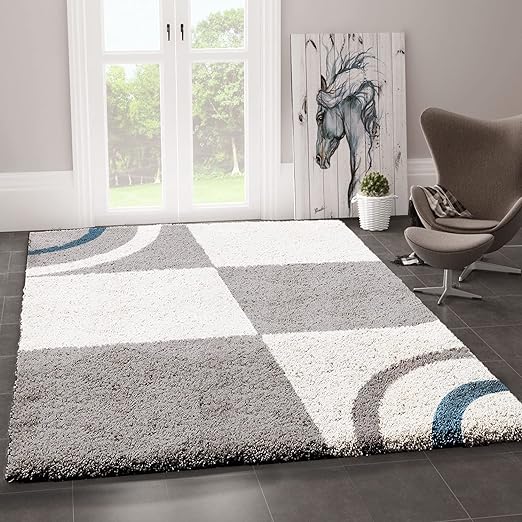 Grey Block Shaggy Rug