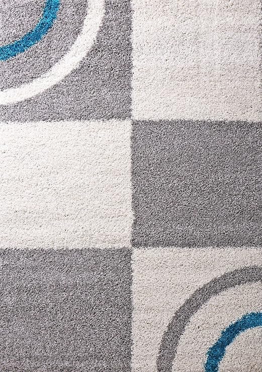 Grey Block Shaggy Rug