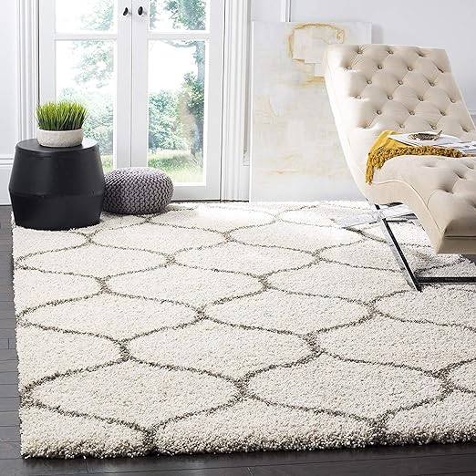 Ivory Diamond Lattice Shaggy Rug