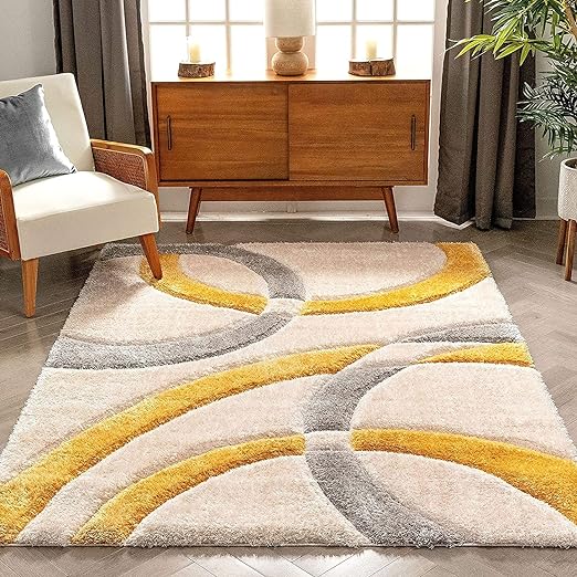 Mustard Arc Shaggy Rug