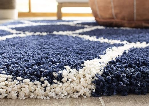 Navy Trellis Shaggy Rug