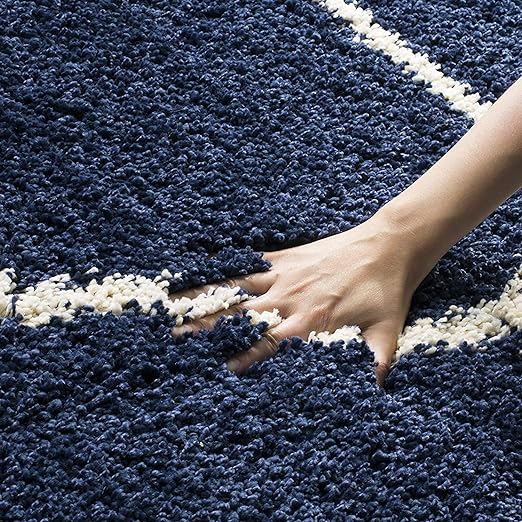 Navy Trellis Shaggy Rug