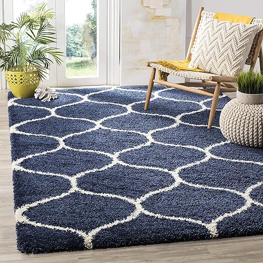 Navy Trellis Shaggy Rug
